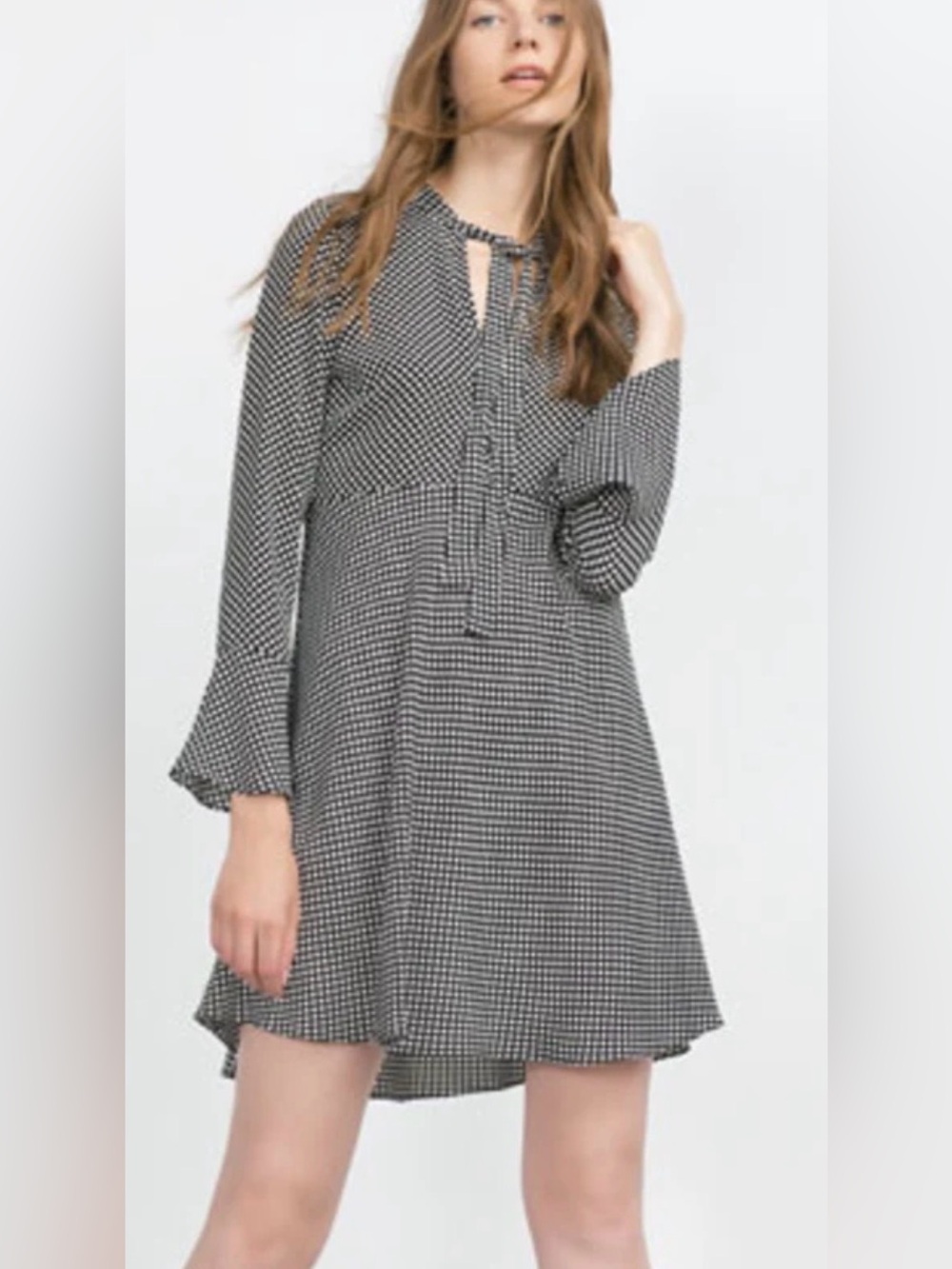 ZARA Polka Dot MIni Dress with bell sleeves- S- Made in Spain
